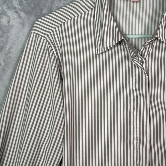 Philosophy White Beige Striped Long Sleeve Button Front Shirt Top Size Medium - Picture 7 of 10